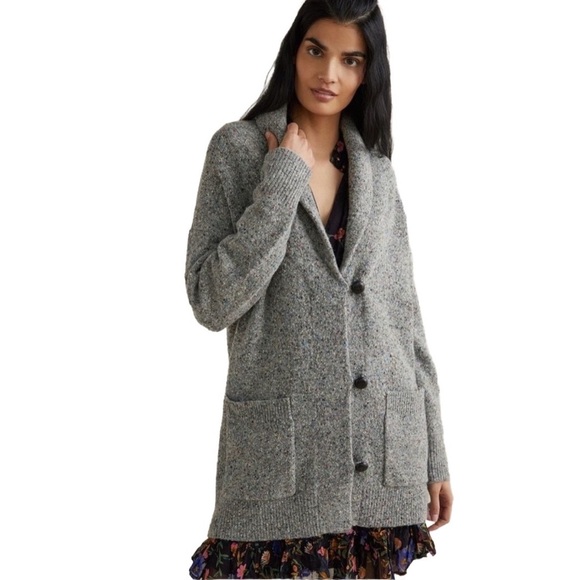 Anthropologie Sweaters - Anthropologie Speckled Shawl Cardigan in grey, size XS oversized ✨ Wool Blend